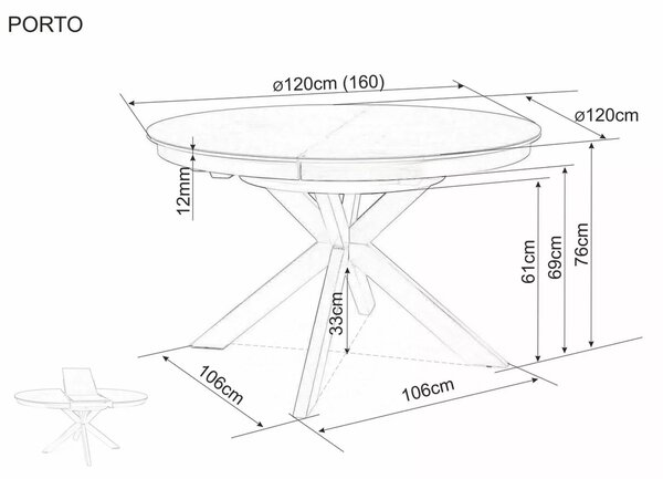 Signal Jídelní rozkládací stůl Porto 120/160 cm keramika šedý/černý