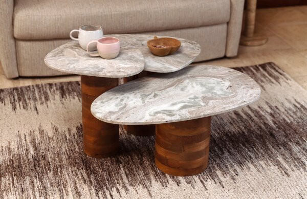 Set tří bílých mramorových odkládacích stolků DUTCHBONE SUKI 73/55/41 cm