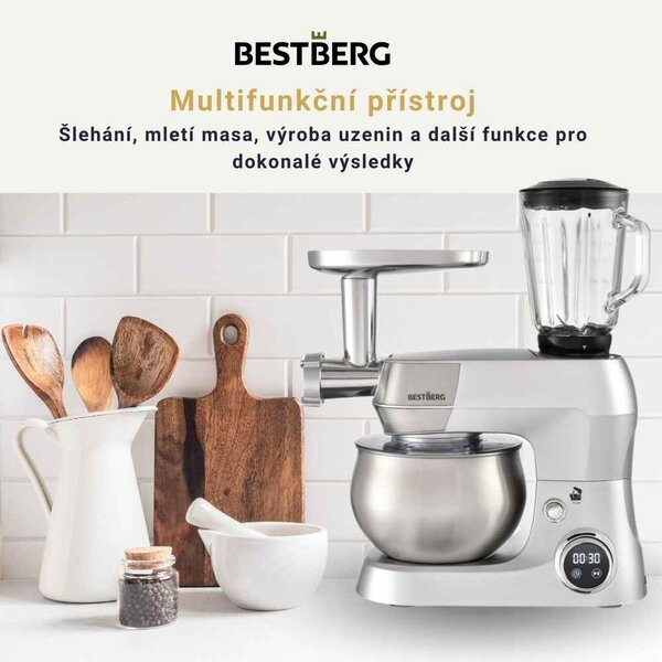 Multifunkční kuchyňský robot BestBerg BBR-1900S / 1900 W / 5 l / 12 rychlostí / stříbrná
