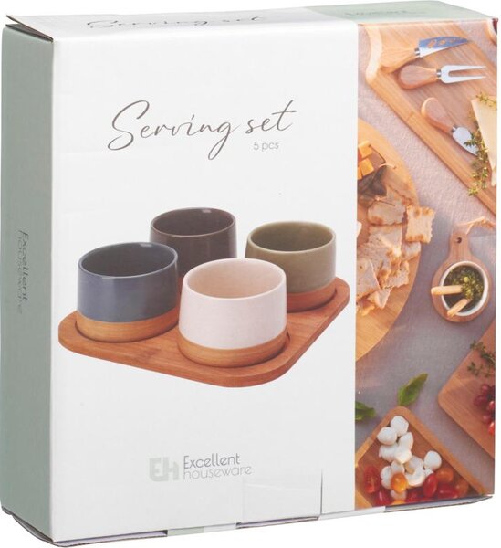 EXCELLENT HOUSEWARE Sada misek na pochutiny servírovací s prkénkem 4 ks KO-210001090