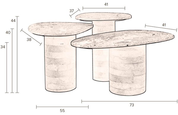 Set tří bílých mramorových odkládacích stolků DUTCHBONE SUKI 73/55/41 cm