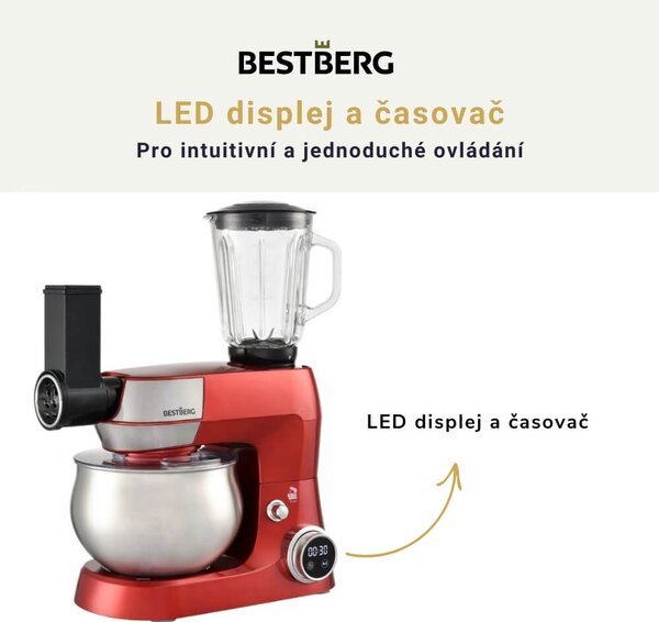 Multifunkční kuchyňský robot BestBerg BBR-1900R / 1900 W / 5 l / 12 rychlostí / červená