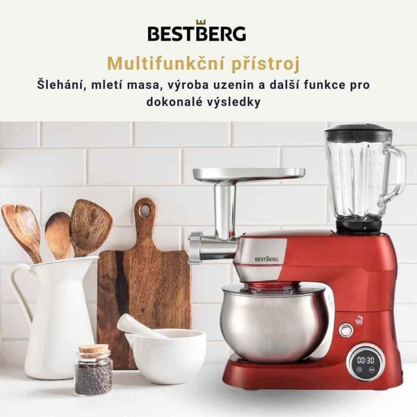 Multifunkční kuchyňský robot BestBerg BBR-1900R / 1900 W / 5 l / 12 rychlostí / červená