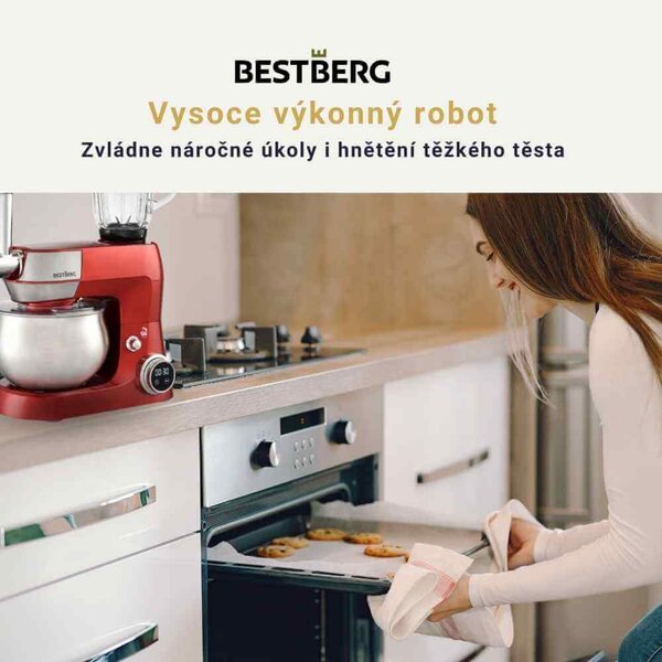 Multifunkční kuchyňský robot BestBerg BBR-1900R / 1900 W / 5 l / 12 rychlostí / červená