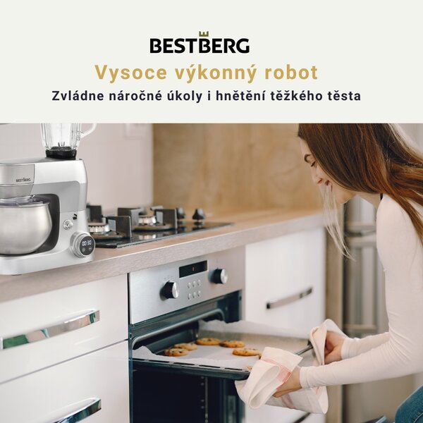 Multifunkční kuchyňský robot BestBerg BBR-1900S / 1900 W / 5 l / 12 rychlostí / stříbrná