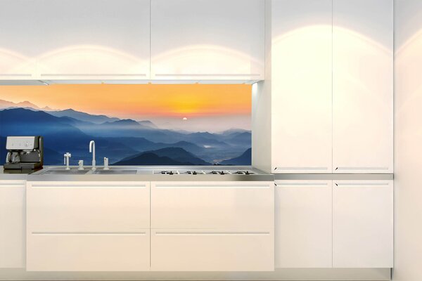 DIMEX | Fototapeta do kuchyně Východ slunce v Himálajích KI-180-202 | 180 x 60 cm | modrá, černá, žlutá