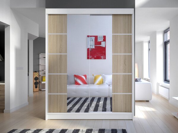 Posuvná skříň Belgia V, Barva: bílá / černá, Osvětlení: osvětlení LED RGB - barevné 5902928723724