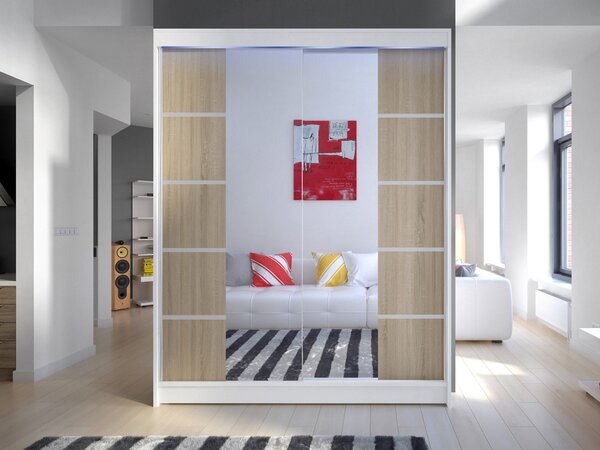 Posuvná skříň Belgia V, Barva: bílá / černá, Osvětlení: osvětlení LED RGB - barevné 5902928723724