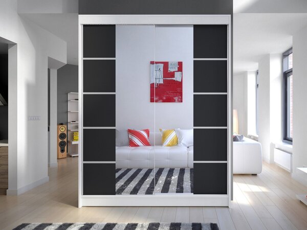 Posuvná skříň Belgia V, Barva: bílá / černá, Osvětlení: osvětlení LED RGB - barevné 5902928723724
