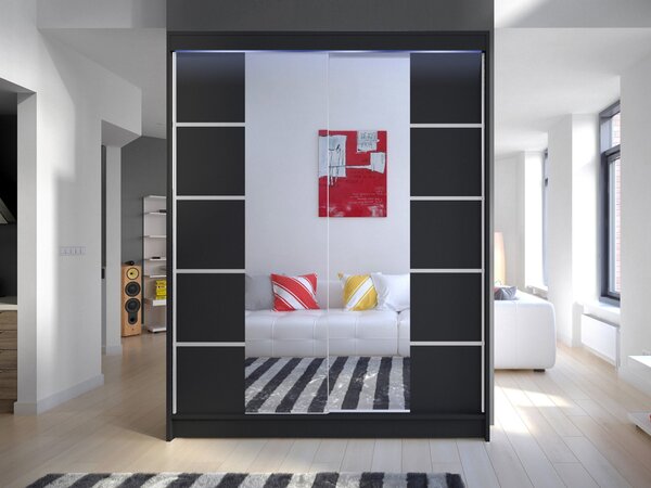 Posuvná skříň Belgia V, Barva: bílá / černá, Osvětlení: osvětlení LED RGB - barevné 5902928723724
