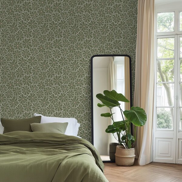 Tapety Velké obrysové květy na zeleném pozadí, Tapety květiny, a01234 : uwalls.cz
