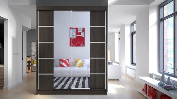 Posuvná skříň Belgia V, Barva: bílá / černá, Osvětlení: osvětlení LED RGB - barevné 5902928723724