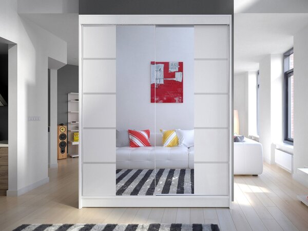 Posuvná skříň Belgia V, Barva: bílá / černá, Osvětlení: osvětlení LED RGB - barevné 5902928723724
