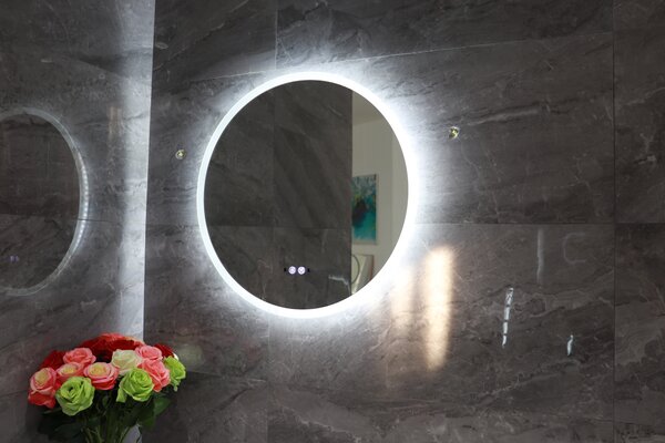 Nemlžící koupelnové zrcadlo kulaté s LED osvětlením 60x60 cm KZ3