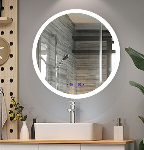 Nemlžící koupelnové zrcadlo kulaté s LED osvětlením 60x60 cm KZ3