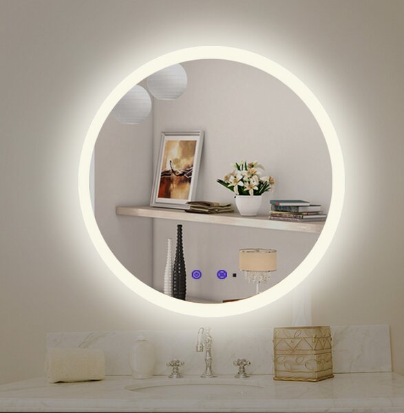 Nemlžící koupelnové zrcadlo kulaté s LED osvětlením 60x60 cm KZ3