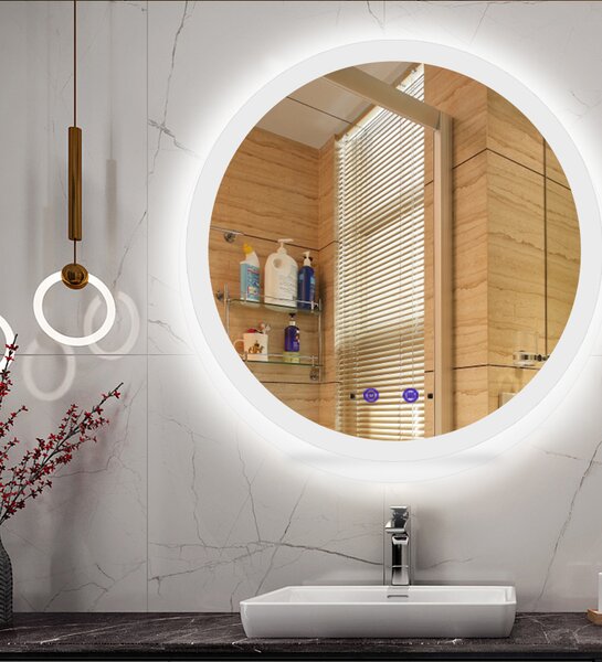 Nemlžící koupelnové zrcadlo kulaté s LED osvětlením 60x60 cm KZ3
