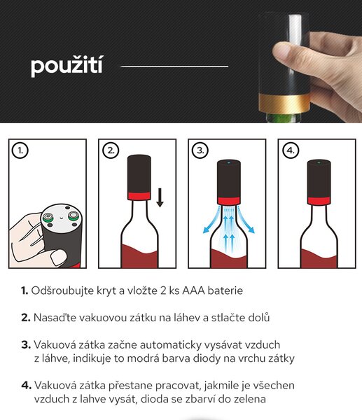 Elektrická vakuová zátka na víno černá VACU