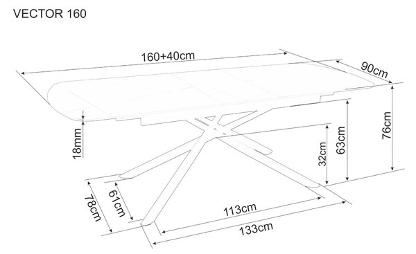 Signal Jídelní rozkládací stůl Vector 160/200 cm keramika černý