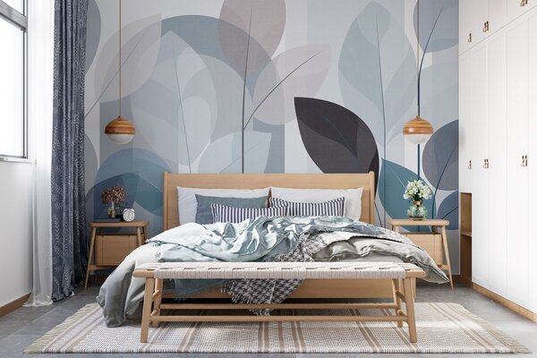 Fototapety abstraktní vzor s motivem listů v matném tkaném stylu v odstínech, Fototapety s motivem lesa, Fototapety tropické, w05986v2 : uwalls.cz