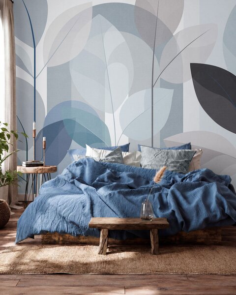 Fototapety abstraktní vzor s motivem listů v matném tkaném stylu v odstínech, Fototapety s motivem lesa, Fototapety tropické, w05986v2 : uwalls.cz