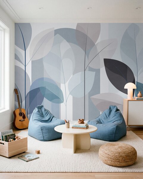 Fototapety abstraktní vzor s motivem listů v matném tkaném stylu v odstínech, Fototapety s motivem lesa, Fototapety tropické, w05986v2 : uwalls.cz