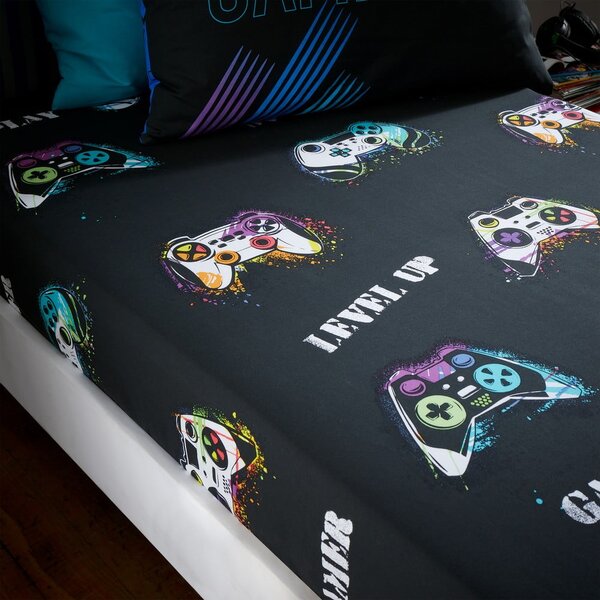 Černé napínací dětské prostěradlo na jednolůžko 90x190 cm Game Over – Catherine Lansfield