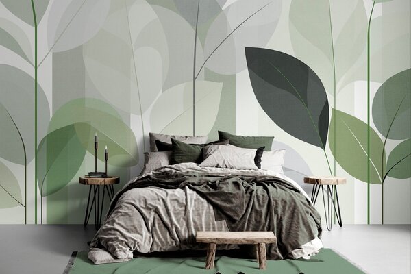 Fototapety abstraktní vzor s motivem listů v matném tkaném stylu v odstínech, Fototapety s motivem lesa, Fototapety tropické, w05986v1 : uwalls.cz