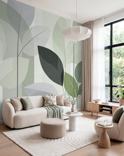 Fototapety abstraktní vzor s motivem listů v matném tkaném stylu v odstínech, Fototapety s motivem lesa, Fototapety tropické, w05986v1 : uwalls.cz