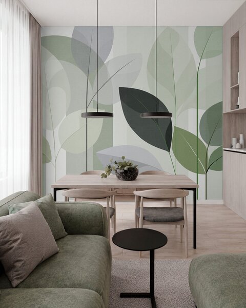 Fototapety abstraktní vzor s motivem listů v matném tkaném stylu v odstínech, Fototapety s motivem lesa, Fototapety tropické, w05986v1 : uwalls.cz