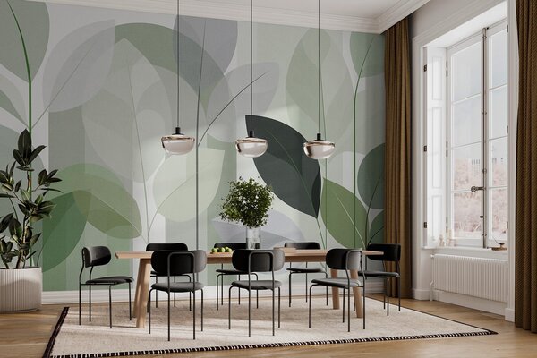 Fototapety abstraktní vzor s motivem listů v matném tkaném stylu v odstínech, Fototapety s motivem lesa, Fototapety tropické, w05986v1 : uwalls.cz