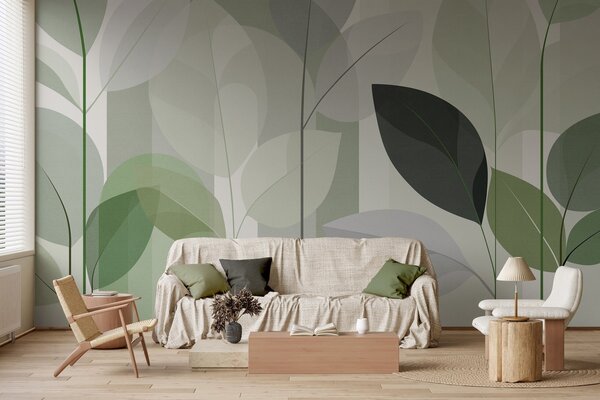 Fototapety abstraktní vzor s motivem listů v matném tkaném stylu v odstínech, Fototapety s motivem lesa, Fototapety tropické, w05986v1 : uwalls.cz
