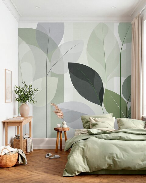 Fototapety abstraktní vzor s motivem listů v matném tkaném stylu v odstínech, Fototapety s motivem lesa, Fototapety tropické, w05986v1 : uwalls.cz