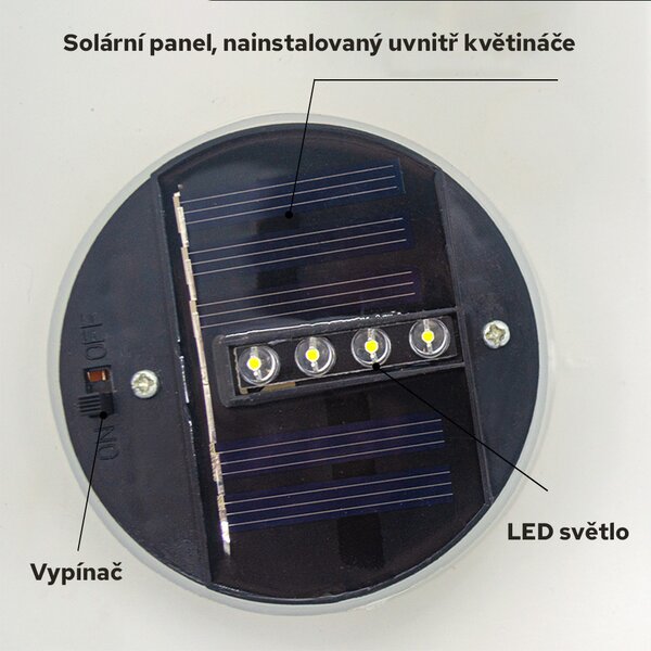 LED solární svítící květináč hranatý studená bílá, iPRO, 1W, studená bílá
