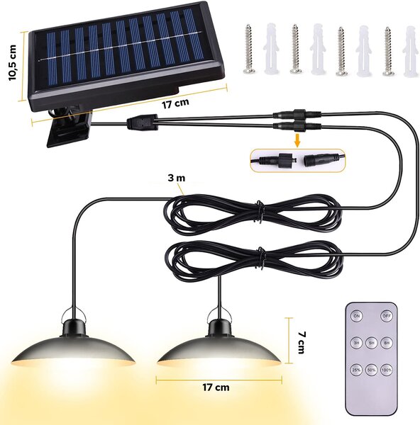 LEDSolar DUO solární závěsné lampy na zahradu s dálkovým ovládáním, iPRO, 8W, teplé světlo