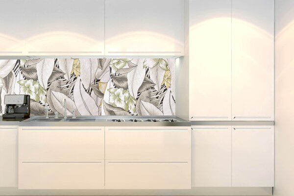 DIMEX | Fototapeta do kuchyně Designový květinový vzor KI-180-220 | 180 x 60 cm | béžová, černá, žlutá