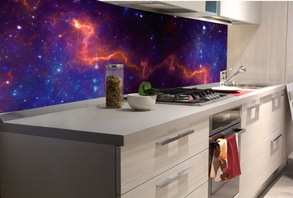 DIMEX | Fototapeta do kuchyně Barevná galaxie KI-180-236 | 180 x 60 cm | modrá, fialová, černá, oranžová