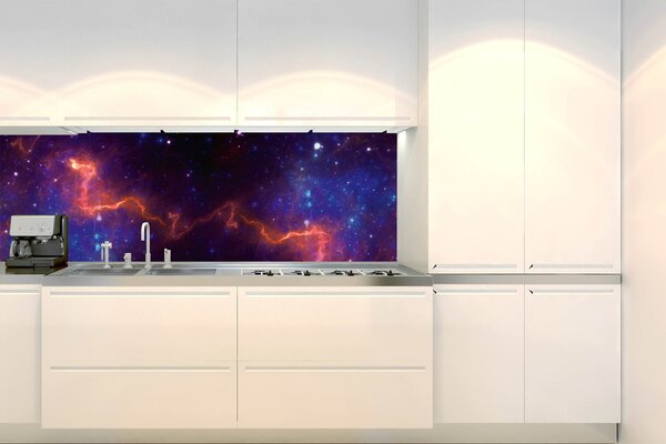 DIMEX | Fototapeta do kuchyně Barevná galaxie KI-180-236 | 180 x 60 cm | modrá, fialová, černá, oranžová