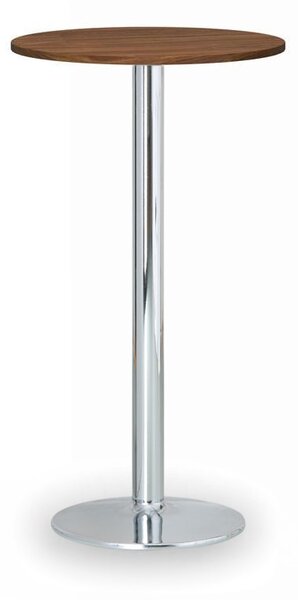 Koktejlový stůl OLYMPO II, průměr 600 mm, chromovaná podnož, deska ořech