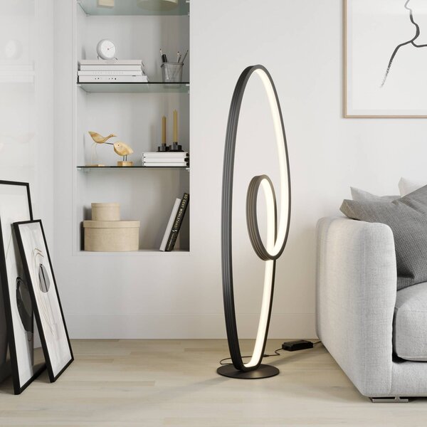 Lucande Stojací lampa LED Bronwyn, 122 cm, antracit, hliník, stmívatelný, Černá, Obývací pokoj / jídelna, Hliník, Moderní