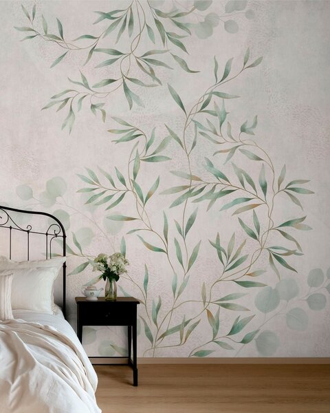 Fototapety Jemný botanický vzor s tenkými větvičkami na světlém pozadí, Fototapety akvarel, w05424 : uwalls.cz