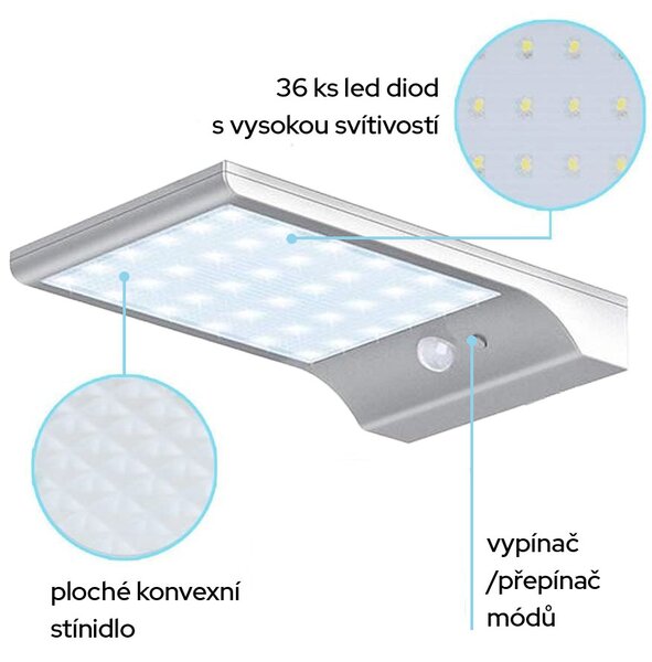 LEDSolar 36 nástěnná lampa s vysunutím bílá, se sensorem, bezdrátové, 2,5 W, studená barva
