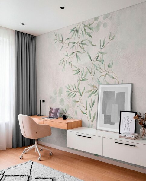 Fototapety Jemný botanický vzor s tenkými větvičkami na světlém pozadí, Fototapety akvarel, w05424 : uwalls.cz