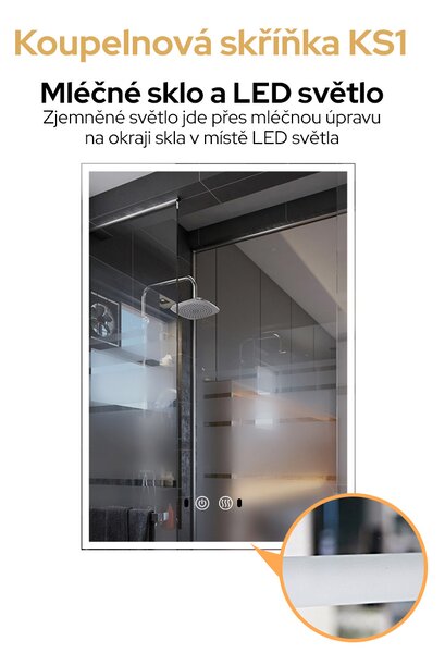 Koupelnová skříňka jednodvěřová se zrcadlem a LED osvětlením KS1