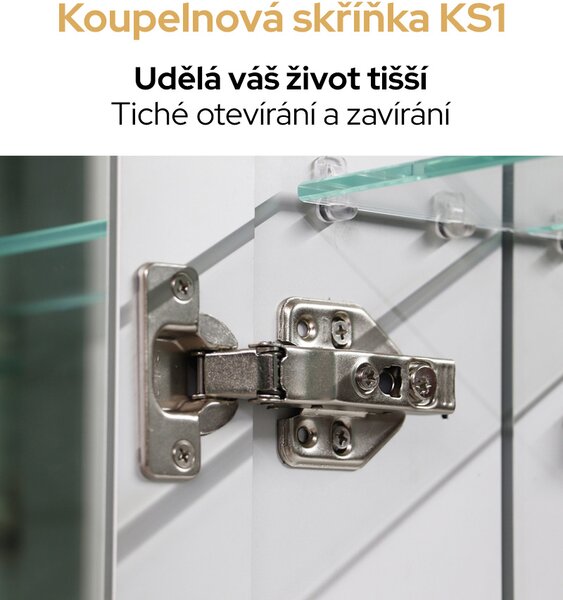 Koupelnová skříňka jednodvěřová se zrcadlem a LED osvětlením KS1