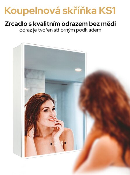 Koupelnová skříňka jednodvěřová se zrcadlem a LED osvětlením KS1