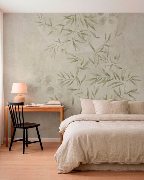 Fototapety Botanický vzor ve světle zelených odstínech na strukturovaném pozadí, Fototapety akvarel, w05424v1 : uwalls.cz