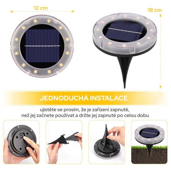 LEDsolar venkovní světlo k zapíchnutí do země ABS 4 ks, 12 LED, bezdrátové, iPRO, 1W, teplá barva