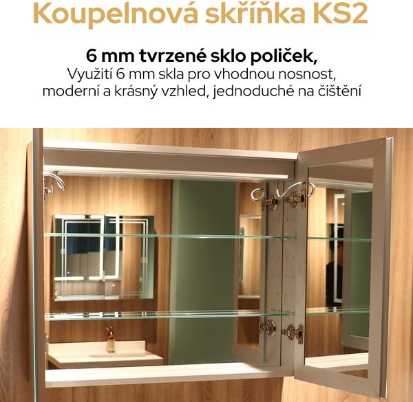 Koupelnová skříňka dvoudveřová se zrcadlem a LED osvětlením KS2