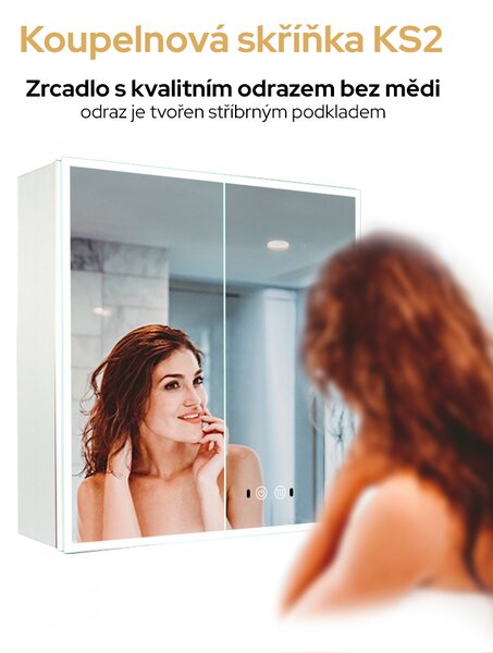 Koupelnová skříňka dvoudveřová se zrcadlem a LED osvětlením KS2